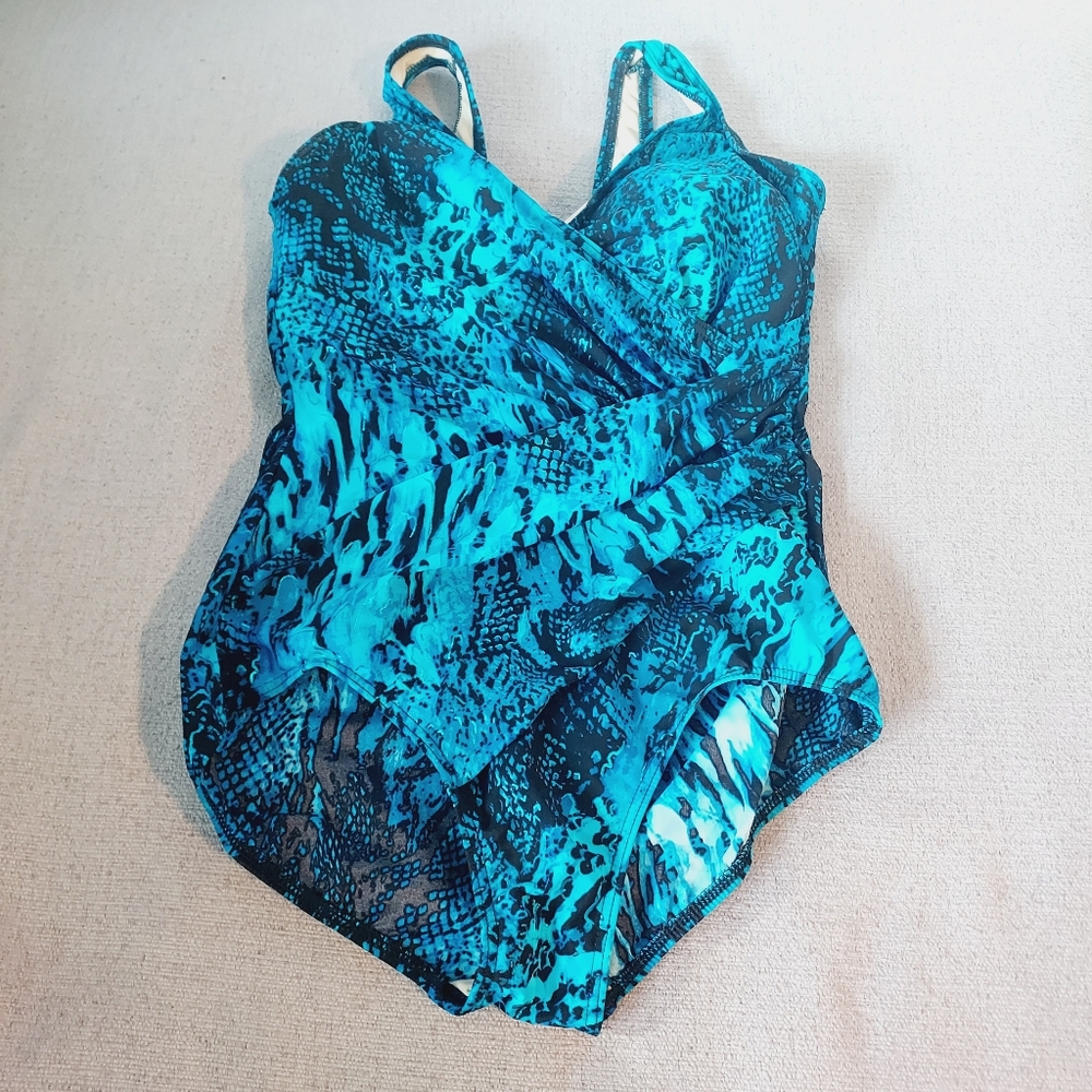 Miraclesuit Blue Patterned One-Piece Swimsuit Sz-… - image 4